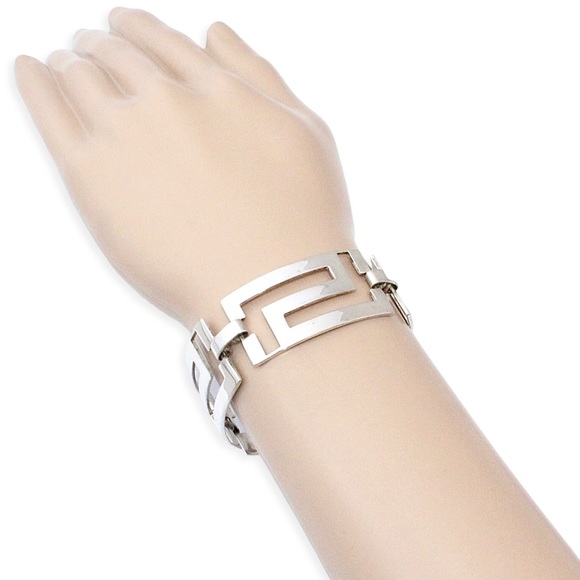 Vintage Sterling Silver Greek Key Panel Bracelet Wide Meander Pattern Link 925 - Picture 3 of 6